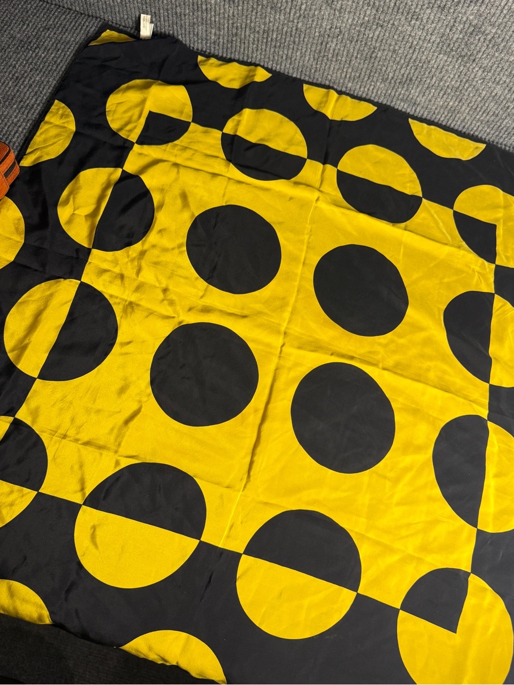 Vintage PLANET 100% Silk Scarf - Yellow & Black Geometric Polka Dot EUC